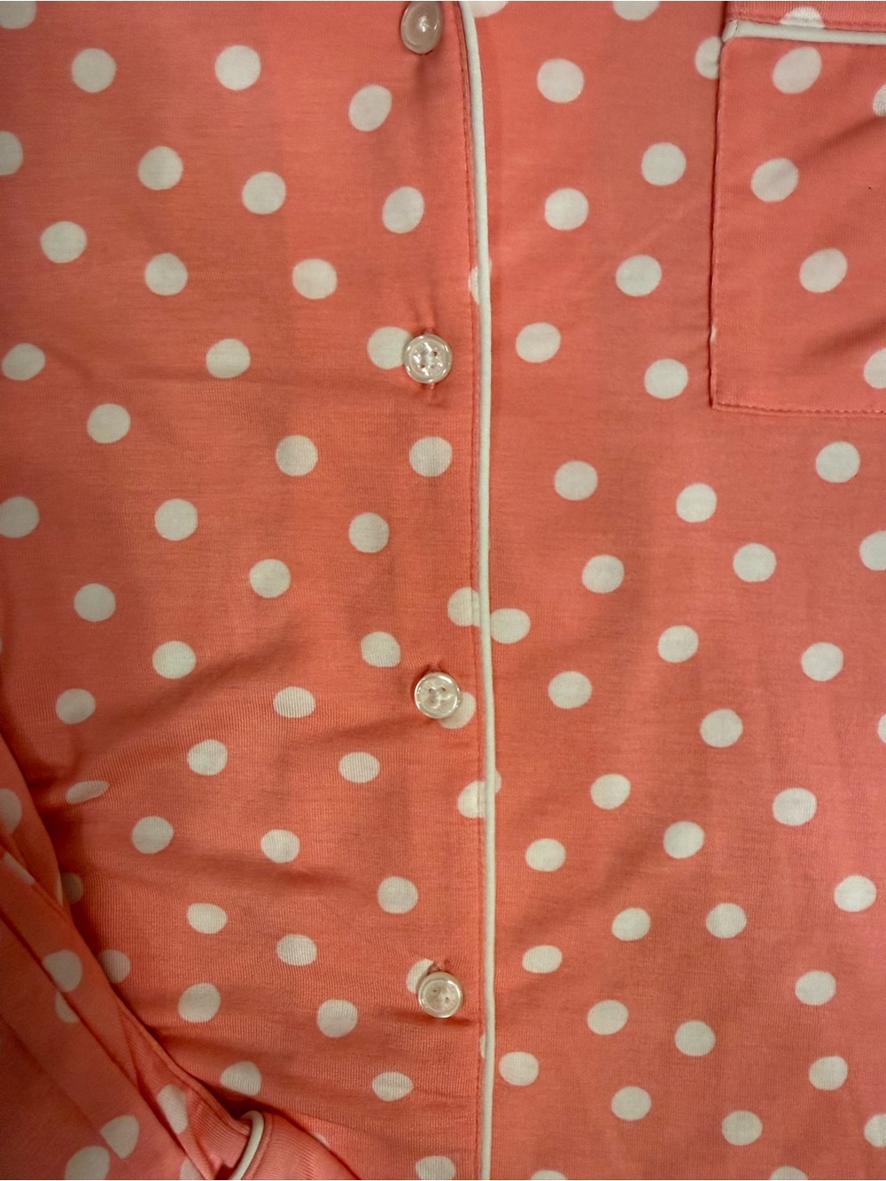 kate spade Coral Pink Polka Dot Short-Sleeve Pajama Set White Trim long Pants - Picture 6 of 7